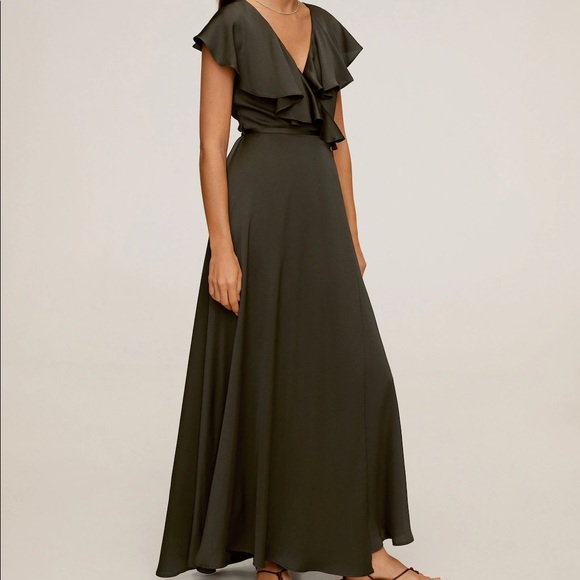 Mango Dresses & Skirts - NWT Mango olive green ruffle wrap maxi dress / gown